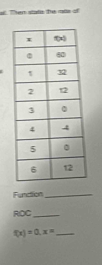 a  Then state he rate of
Function_
ROC_
_ f(x)=0,x=
