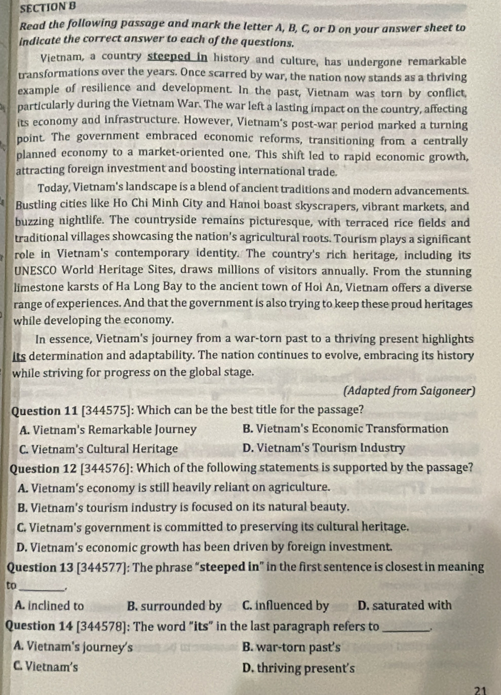 Giải quyết:Read the following passage and mark the letter A, B, C, or D ...