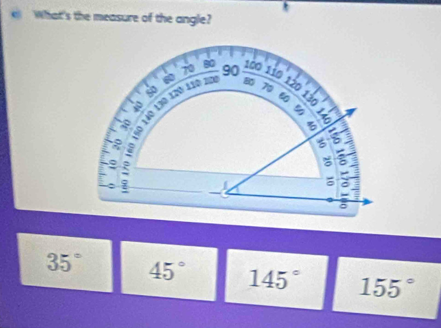 What's the measure of the angle?
35°
45°
145°
155°