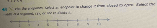 3
Plot the endpoints. Select an endpoint to change it from closed to open. Select the 
middle of a segment, ray, or line to delete it.