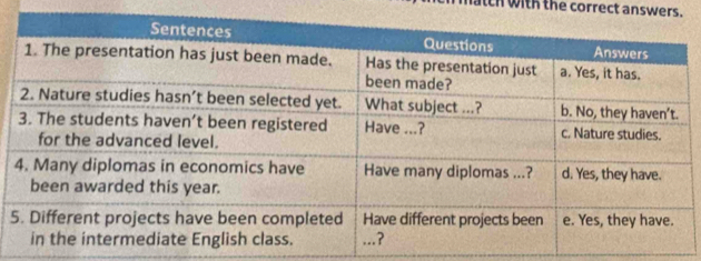 match with the correct answers.