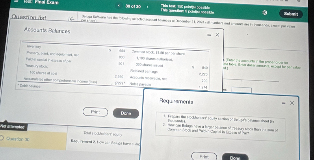 Solved This test 150 point(s) possible est Final Exam 30 of 30 This