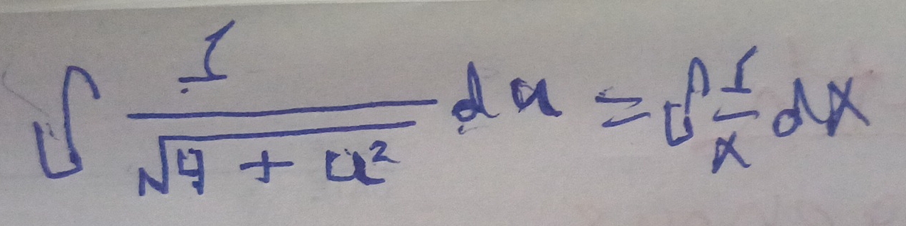 ∈t  1/sqrt(4+u^2) du=∈t  1/x dx