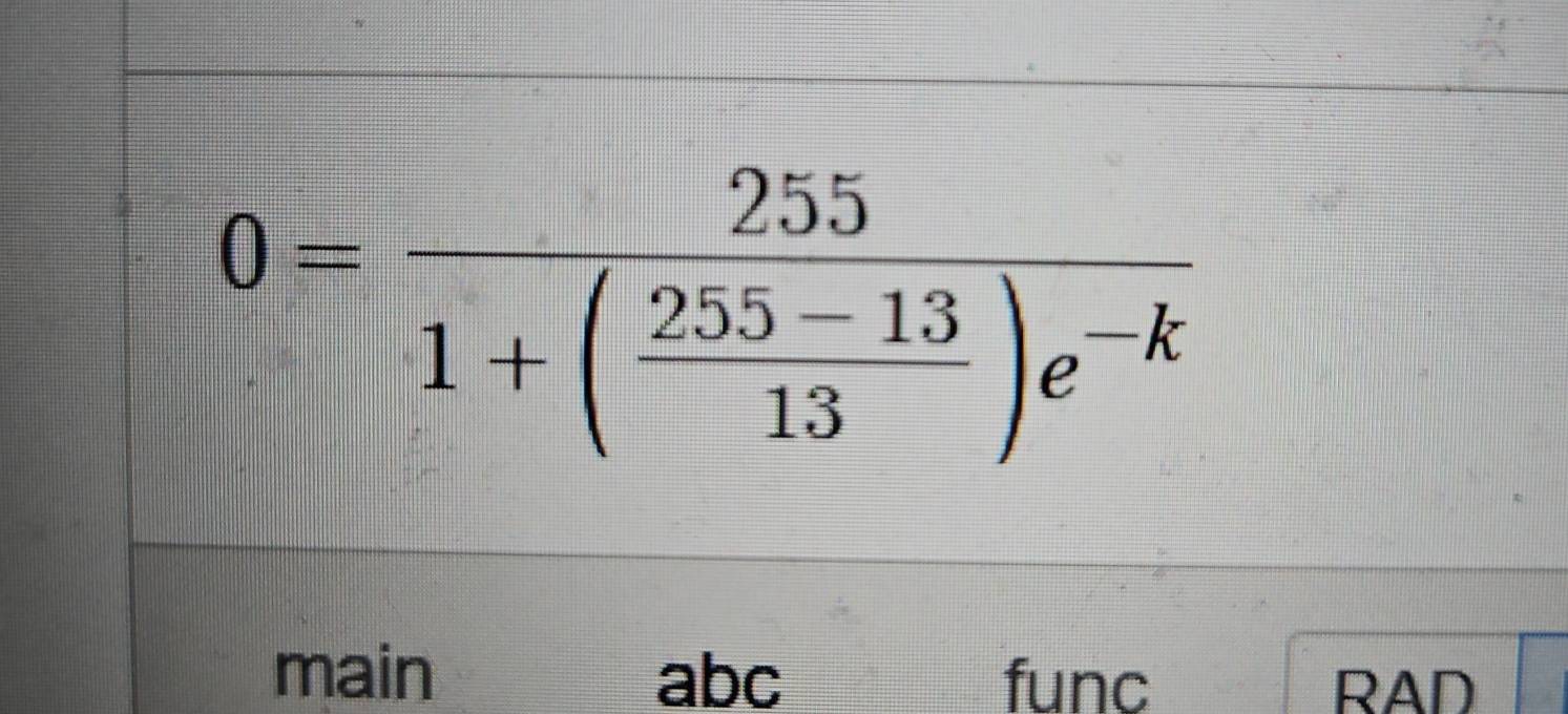 0=frac 2551+( (255-13)/13 )e^(-k)
main abc func RAD