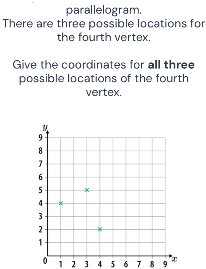 Solved: parallelogram. There are three possible locations for the ...