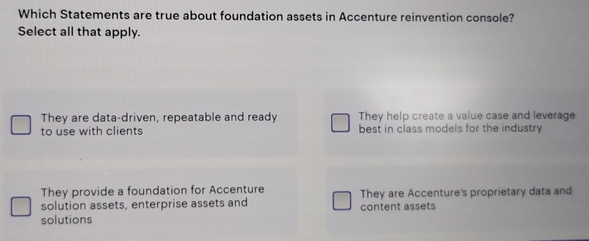 Solved: Which Statements are true about foundation assets in Accenture ...