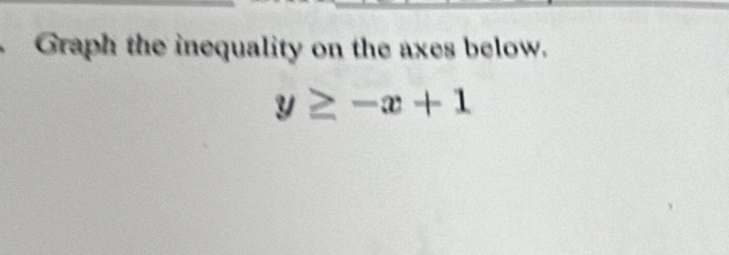 Graph the inequality on the axes below.
y≥ -x+1