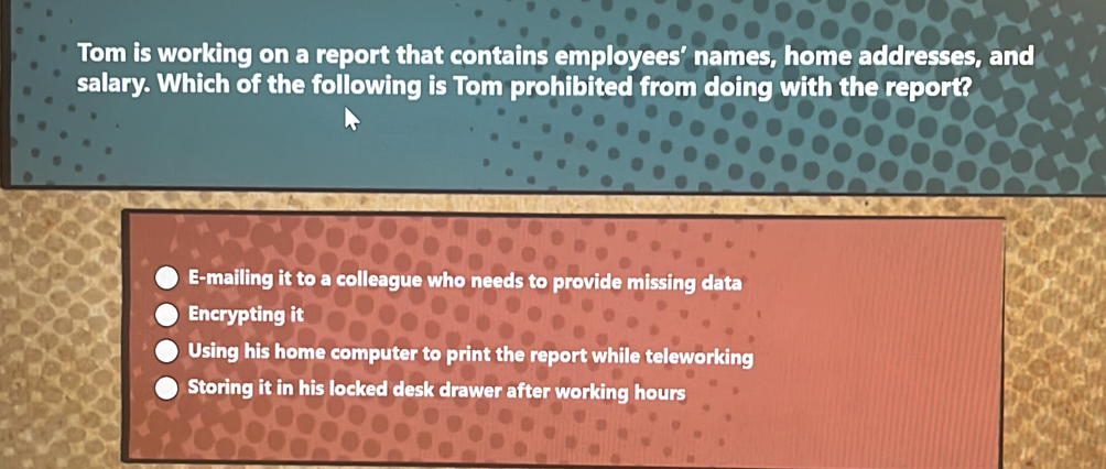 Solved: Tom is working on a report that contains employees’ names, home ...
