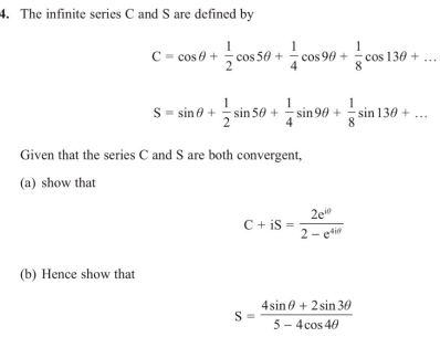 Solved: The infinite series C and S are defined by C=cos θ + 1/2 cos 5θ ...