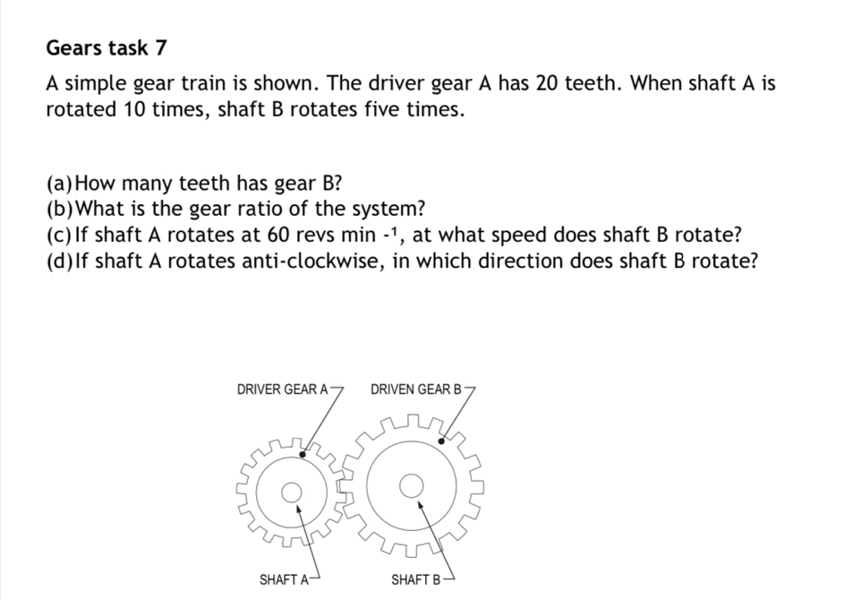 Solved: Gears task 7 A simple gear train is shown. The driver gear A ...