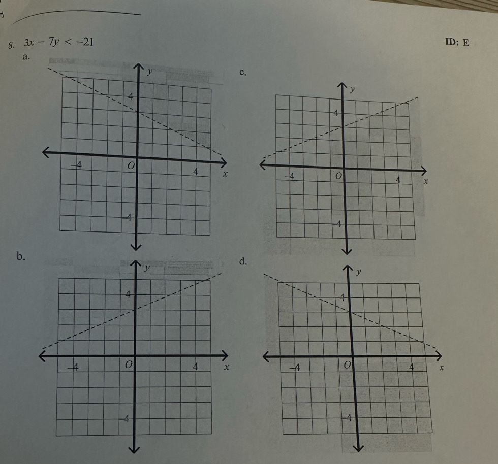 3x-7y ID: E 
a. 
c. 
b. 
d.