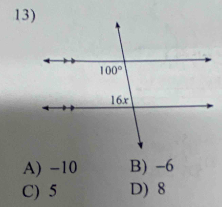 A) -10 B) -6
C) 5 D) 8