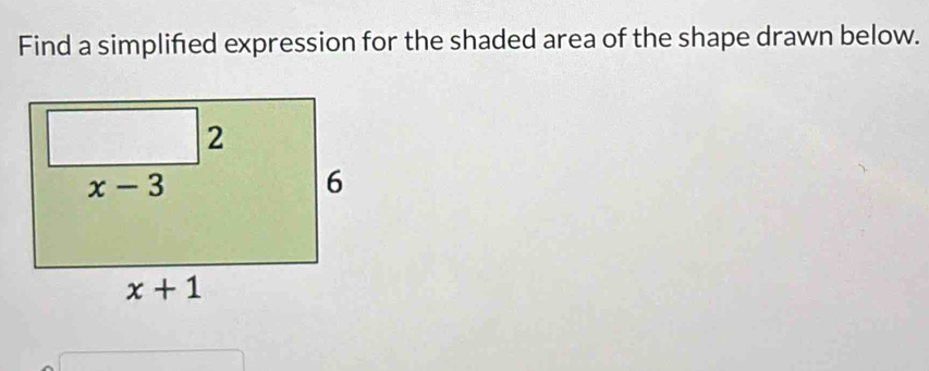 Find a simplifed expression for the shaded area of the shape drawn below.