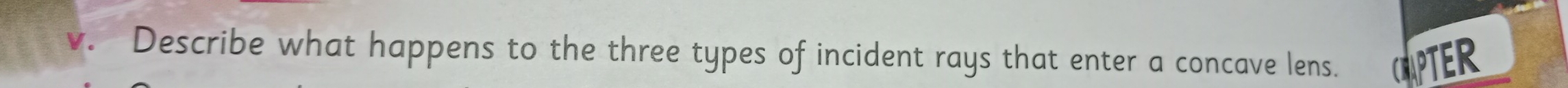 Describe what happens to the three types of incident rays that enter a concave lens. 
ER