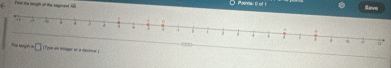 Pird the longth of the segment overline AB
Points: 0 of 1 Save
or a decimal.)