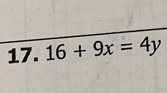 16+9x=4y