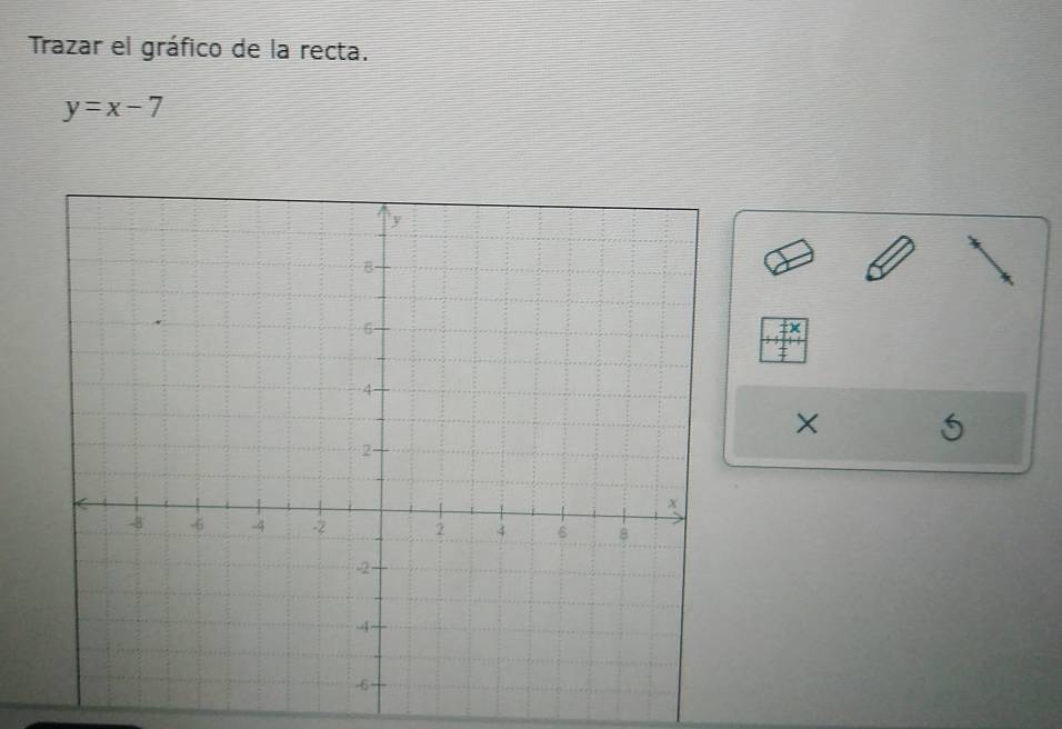 Trazar el gráfico de la recta.
y=x-7
5