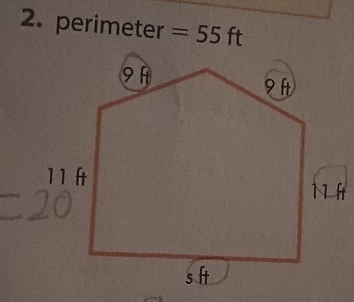 perimeter er =55ft
t