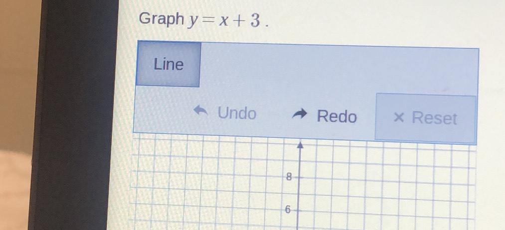 Graph y=x+3. 
Line 
Undo Redo × Reset