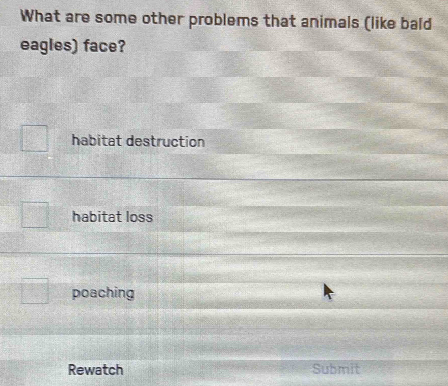 Solved: What are some other problems that animals (like bald eagles ...