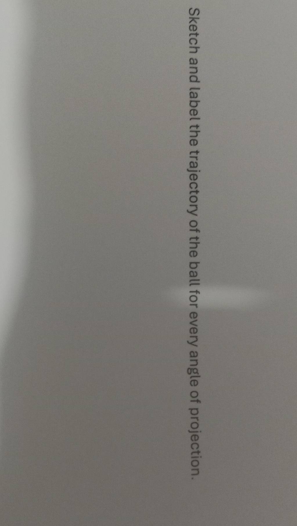 Sketch and label the trajectory of the ball for every angle of projection.