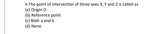 Solved: The point of intersection of three axes X, Y and Z is called as ...