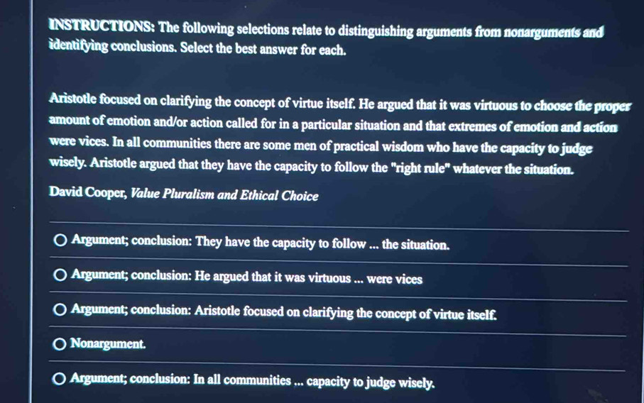 Solved: INSTRUCTIONS: The following selections relate to distinguishing ...