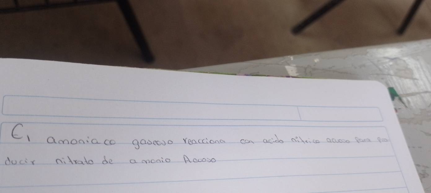 varepsilon _1 amoniaco gaseo reacciona can acido aikice acose pare poo 
docir nitrato de a monio A00000