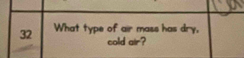 What type of air mass has dry, 
cold air?