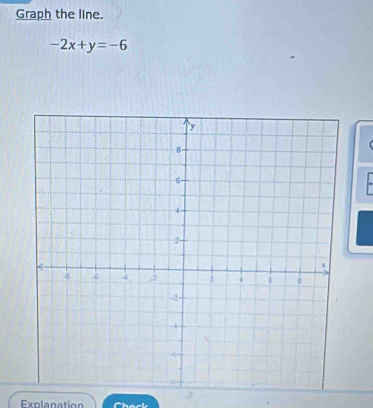 Graph the line.
-2x+y=-6
Explanation