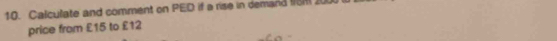 Calculate and comment on PED if a rise in demand fsM 20
price from £15 to £12