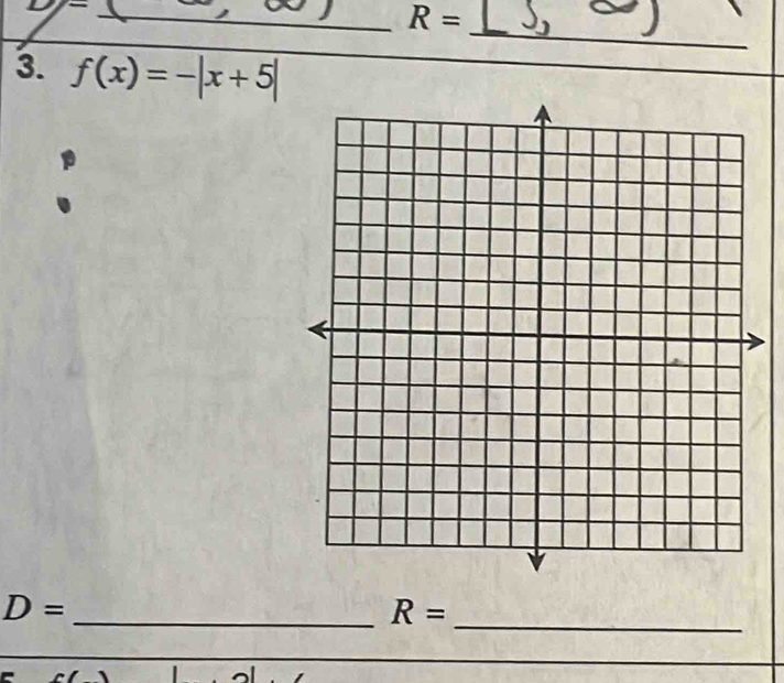 2 
_ R=
_ 
3. f(x)=-|x+5|
D=
_ R=
_