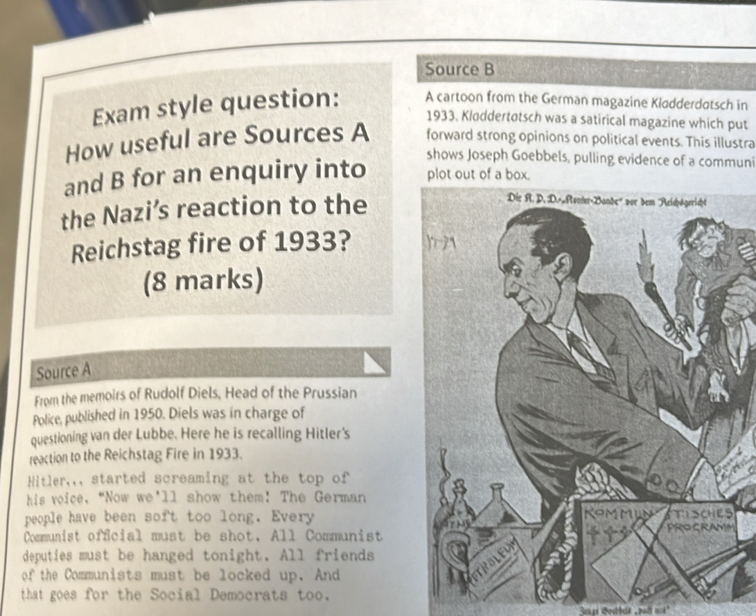 Solved: Source B Exam style question: A cartoon from the German ...