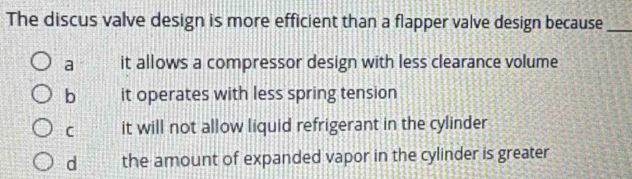 Solved: The discus valve design is more efficient than a flapper valve ...