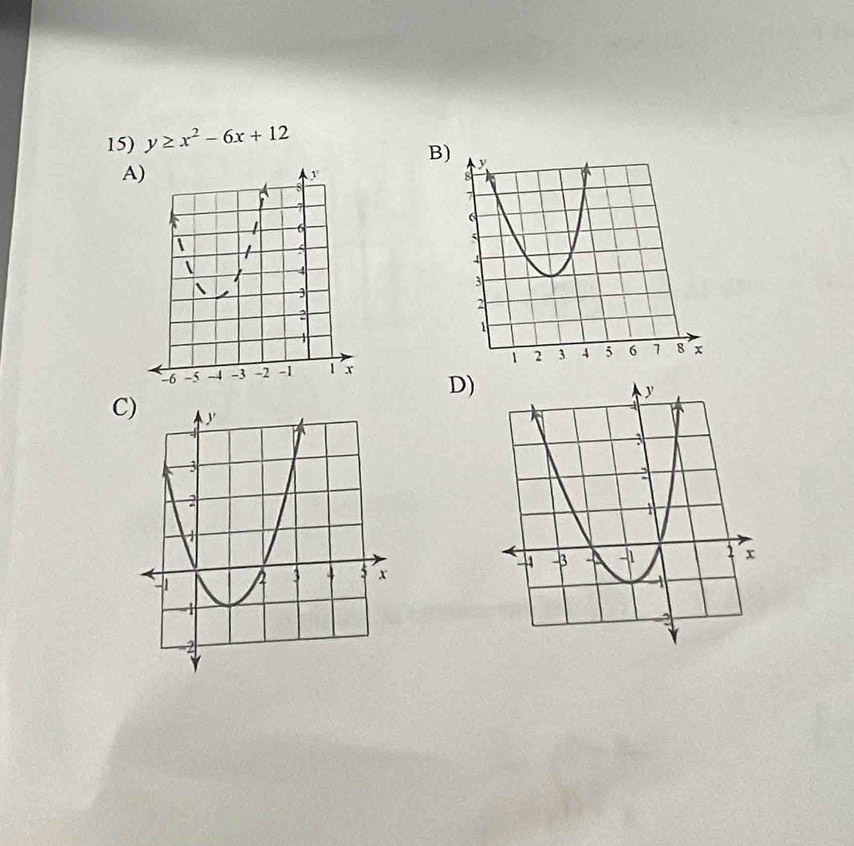 y≥ x^2-6x+12
B 
A 

D) 
C)