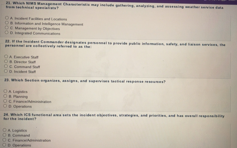 Solved: Which NIMS Management Characteristic may include gathering ...
