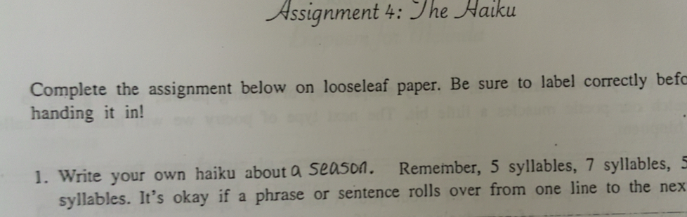 Solved: Assignment 4: The Haiku Complete the assignment below on ...