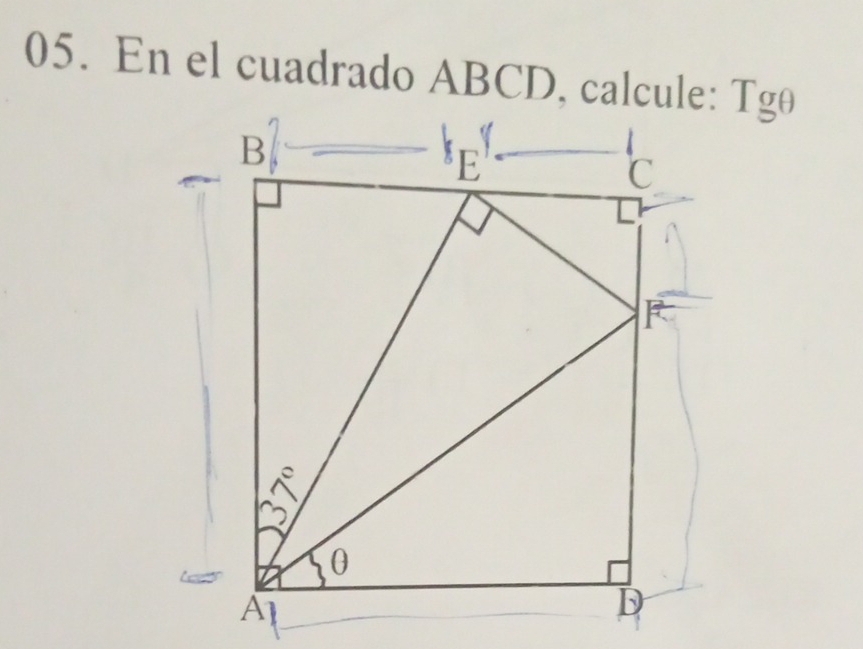 En el cuadrado ABCD, calcule: Tgθ