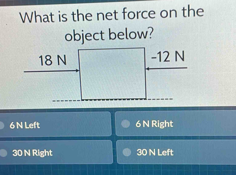 Solved: What is the net force on the object below? 18 N - 12 N 6 N Left ...