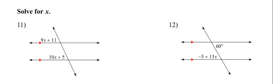 Solve for x.
11)12)