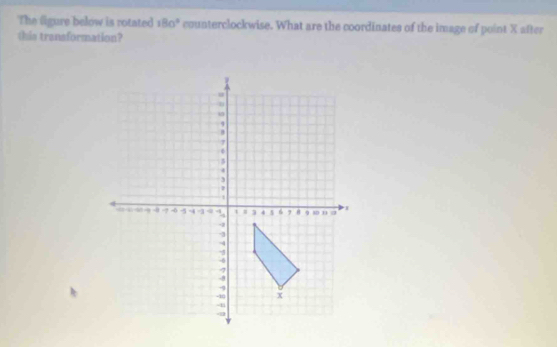 The figure below is rotated 180° counterclockwise. What are the coordinates of the image of point X after 
this tranaformation?