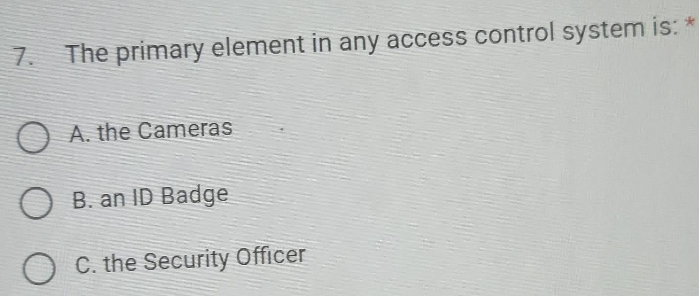 Solved: The primary element in any access control system is: * A. the ...