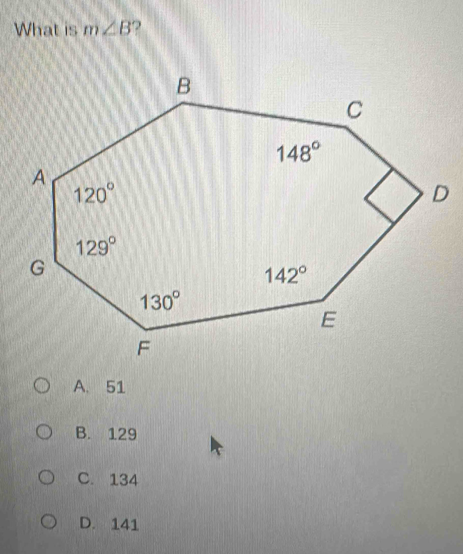 What is m∠ B
A. 51
B. 129
C. 134
D. 141