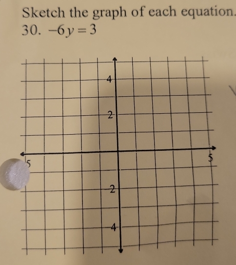 Sketch the graph of each equation. 
30. -6y=3