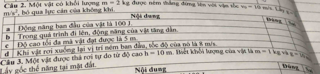 Một vật có khổi lượng m=2kg được ném thắng đứng lên với vận tốc v_0=10m/s La
kh
C
L
i