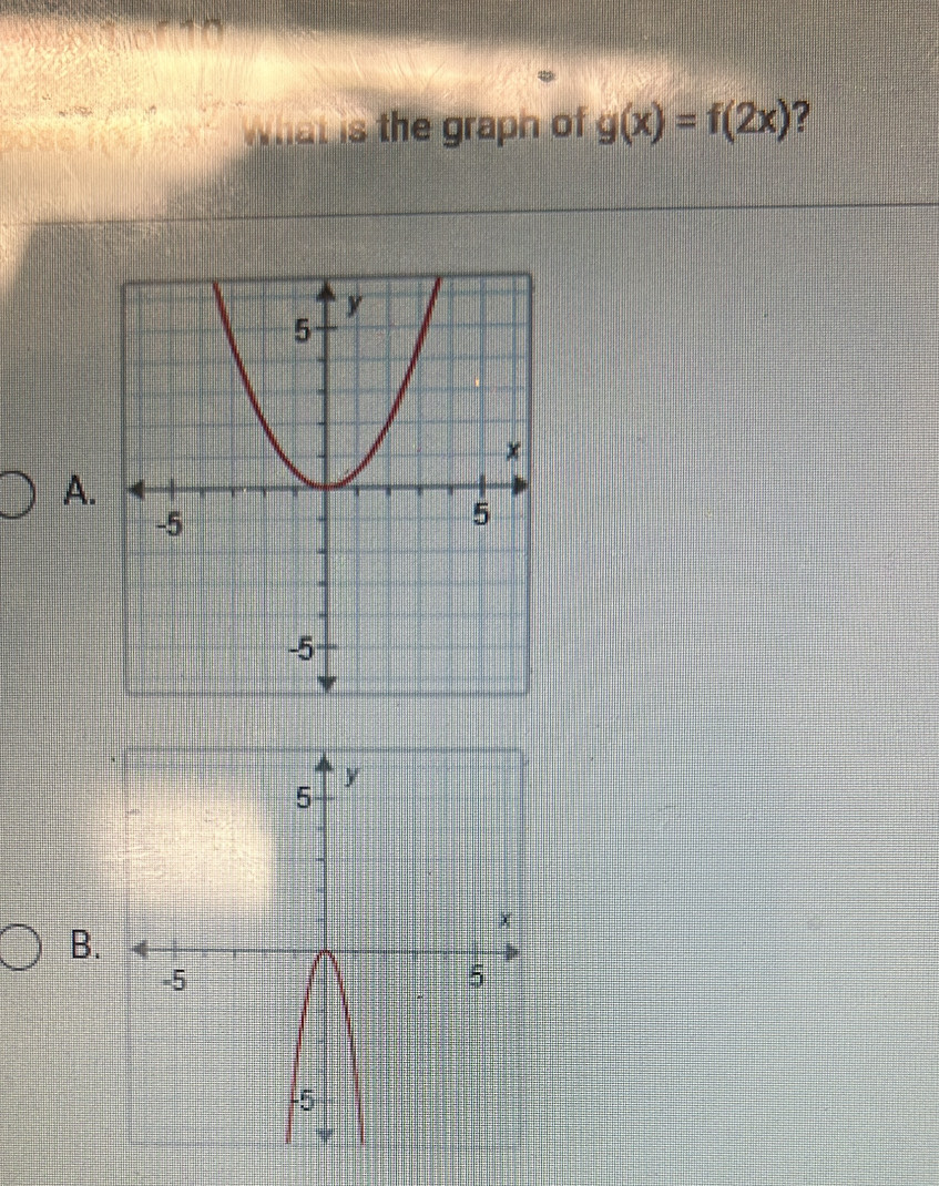 What is the graph of g(x)=f(2x) ? 
A. 
B