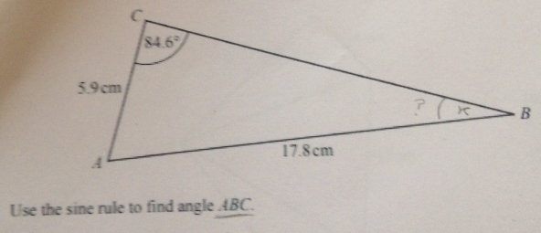 Use the sine rule to find angle ABC.