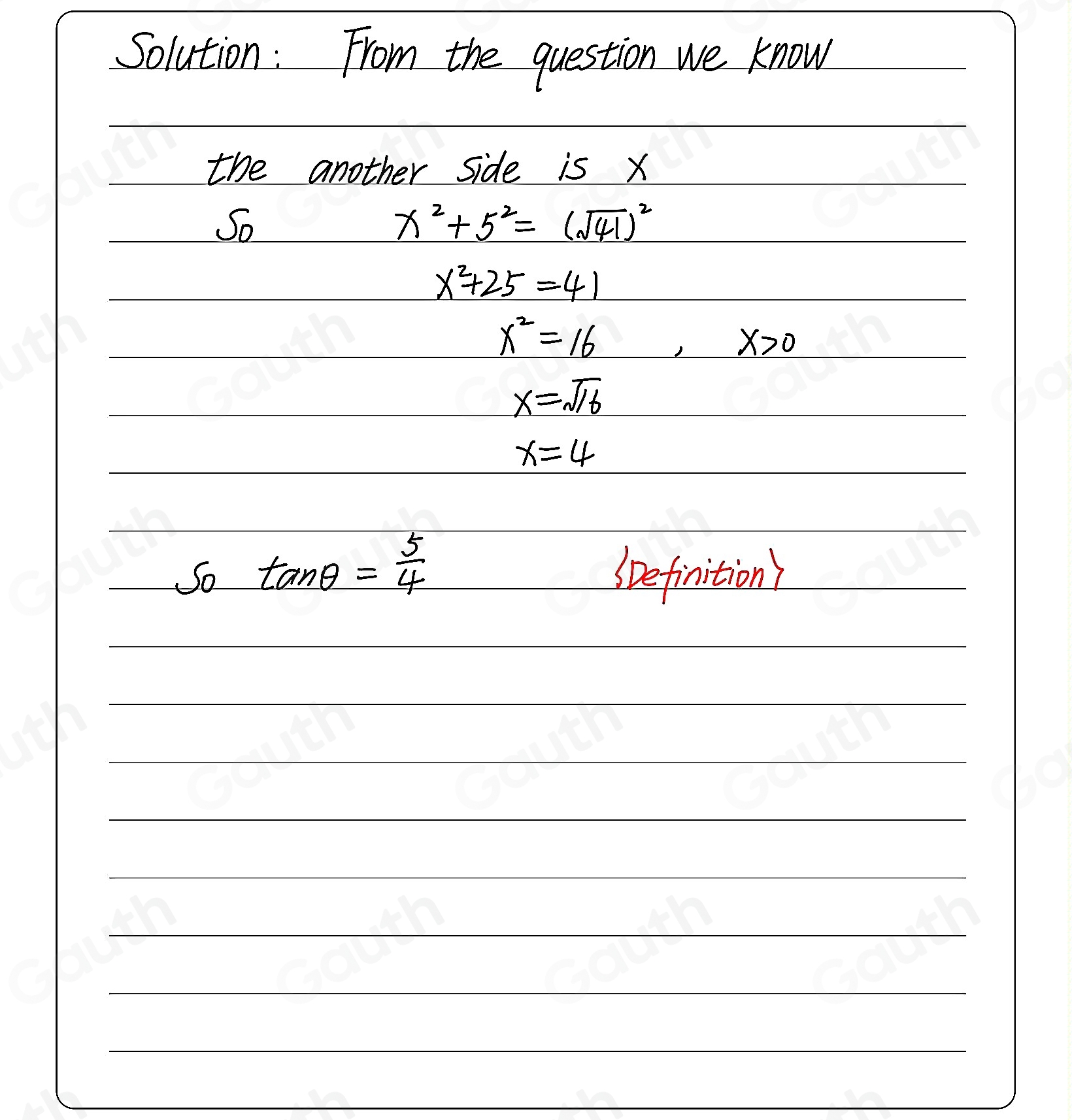 Solved: Use the following triangle to find tan θ . NOTE: Enter the ...