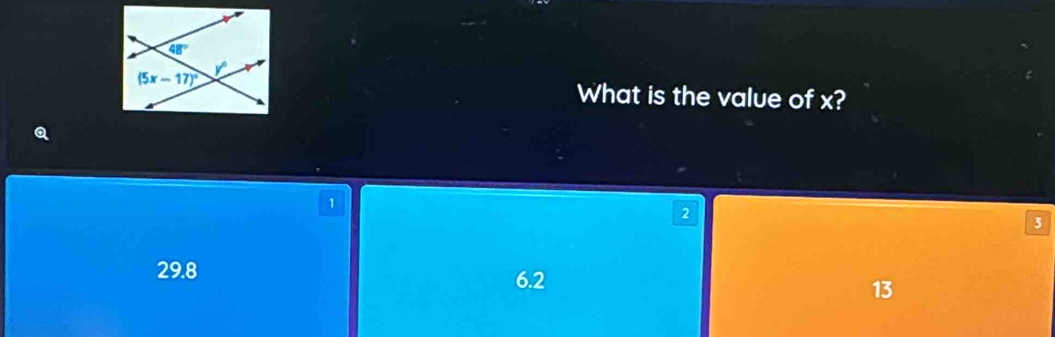 What is the value of x?
1
2
3
29.8 6.2 13