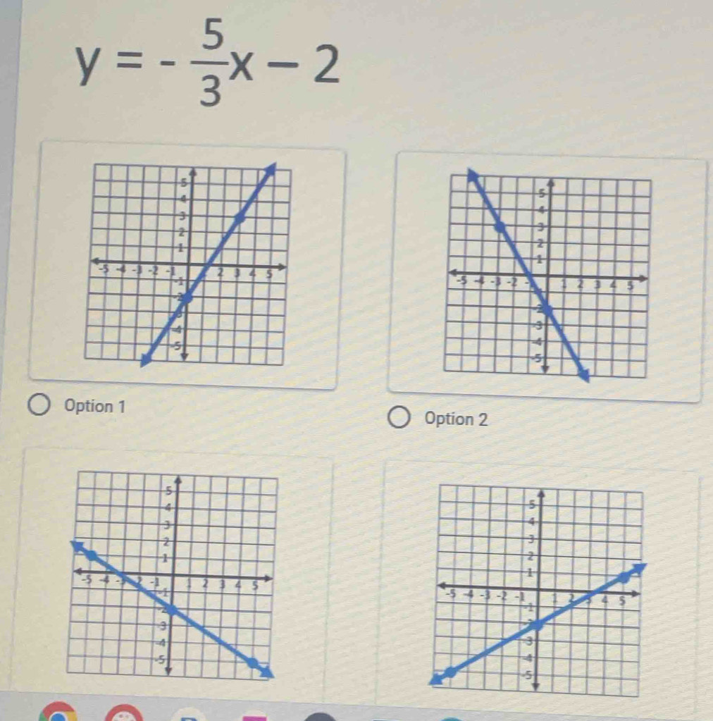 y=- 5/3 x-2

Option 1 Option 2